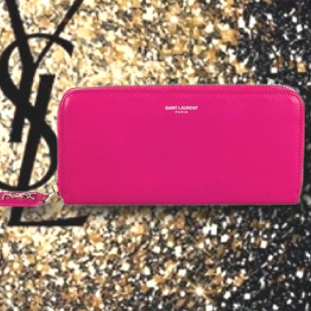 ⭐️YSL Yves Saint Laurent Pink Pebbled Leather Portefeuille Famme Long Wallet - Picture 9 of 9